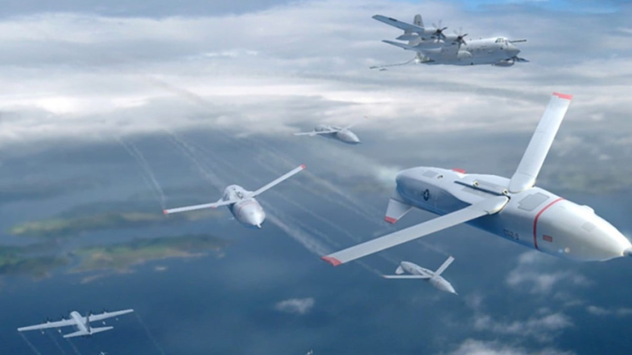 Artist's impression of the Gremlin airborne decoy system. Photo source: DARPA