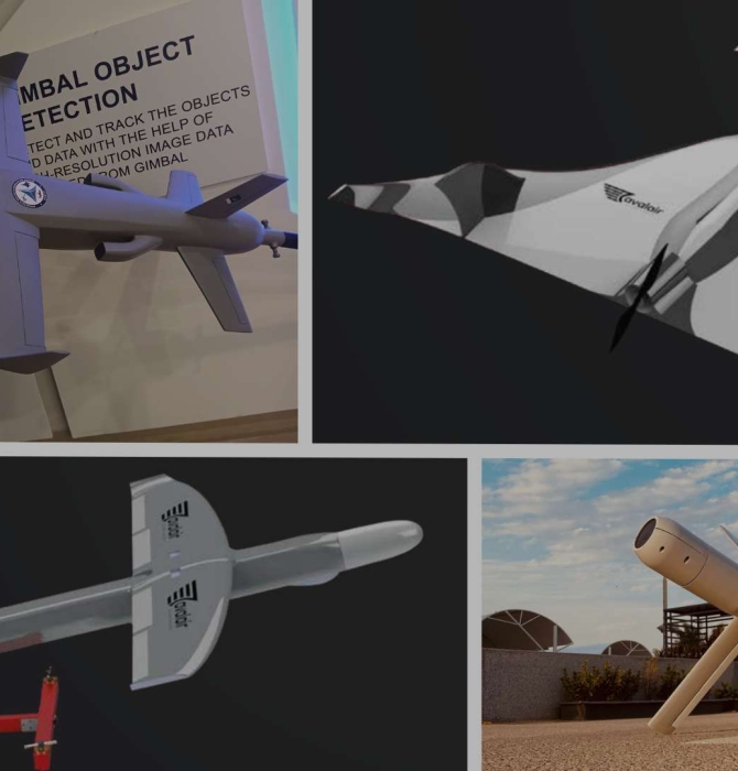 Image showing four Pakistani loitering munitions, including the KaGeM V3, MP-300, MP-152, and Xpear MX-150.